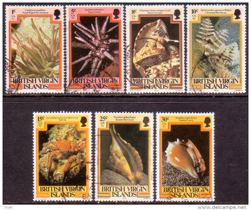 British Virgin Islands 1979-82 SG #418//28 Part Set 7 Stamps Of 17 Different Imprints VF Used Marine LIfe - British Virgin Islands