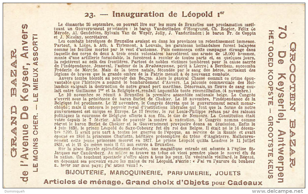 Grand Bazard De L'Avenue De Keyser Anvers --- Inauguration De Léopold 1er  N°23 - Autres & Non Classés