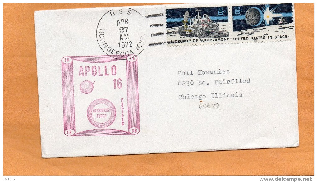 USS Ticonderoga Apollo 16 1972 Cover Mailed - Amérique Du Nord