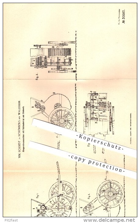 Original Pantent - WM. Schmidt In Schönberg Bei Waldheim , 1884 , Düngerstreumaschine Mit Schleuderrad Und Siebkorb !!! - Waldheim