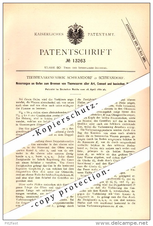 Original Patent - Thonwaarenfabrik In Schwandorf , 1880 , Ofen Zum Brennen Von Thon Und Ziegeln , Ziegelei !!! - Schwandorf