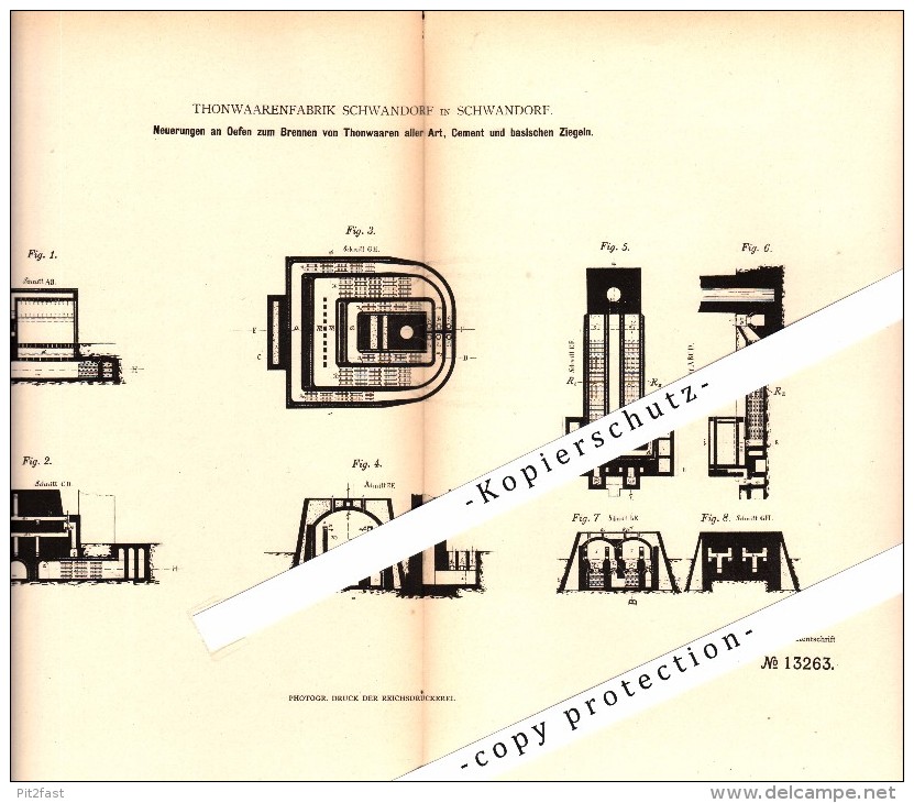 Original Patent - Thonwaarenfabrik In Schwandorf , 1880 , Ofen Zum Brennen Von Thon Und Ziegeln , Ziegelei !!! - Schwandorf