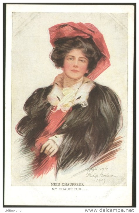 PHILIP BOILEAU "MY CHAUFFEUR..." VICTORIAN LADY OLD POSTCARD - Boileau, Philip