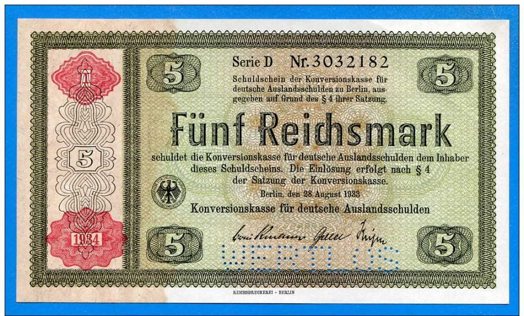 Allemagne  5  Mark   1933 - 5 Reichsmark