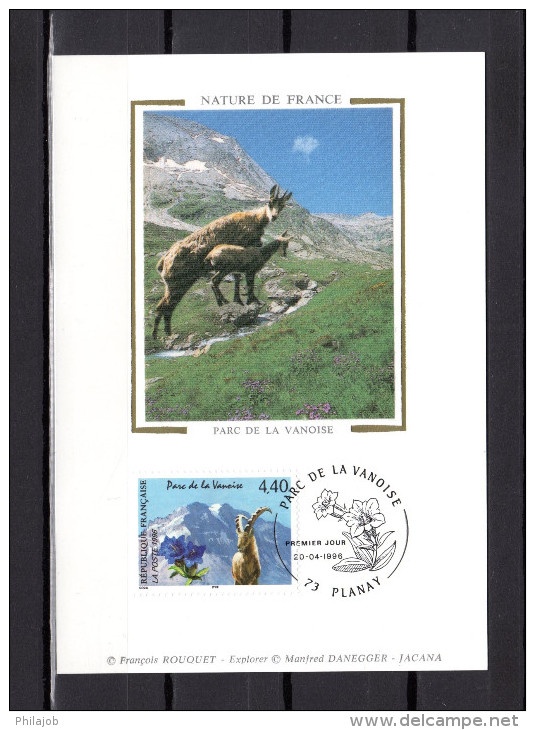 " PARC DE LA VANOISE / BOUQUETIN " Sur Carte Maximum En Soie De 1996 N° YT 2998 . En Parfait état. CM - Protección Del Medio Ambiente Y Del Clima