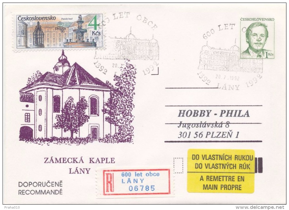 I0240 - Czechoslovakia (1992) Postal Stationery / President V. Havel: Lany - Castle Chapel (600 Years Of Village) - Sobres