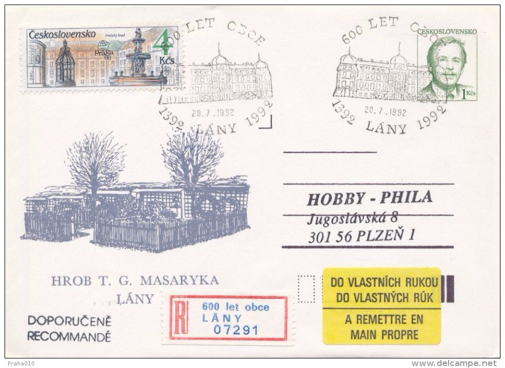 I0241 - Czechoslovakia (1992) Postal Stationery / President V. Havel: Lany - Grave T. G. Masaryk (600 Years Of Village) - Omslagen