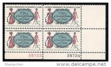 Plate Block -1966 USA Federation Of Women's Clubs Stamp Sc#1316 Lady Umbrella - Climate & Meteorology