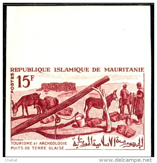 DONKEYS PULLING WATER FROM CLAY WELLS-TOURISM & ARCHAEOLOGY-COMPOSITE COLOR TRIALS PROOF-MAURITANIA-RARE-MNH-DCN-85 - Burros Y Asnos