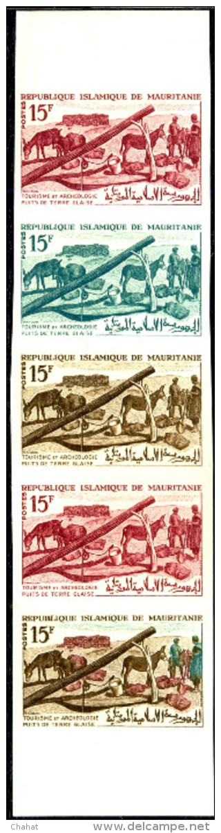 DONKEYS PULLING WATER FROM CLAY WELLS-TOURISM & ARCHAEOLOGY-COMPOSITE COLOR TRIALS PROOF-MAURITANIA-RARE-MNH-DCN-85 - Burros Y Asnos