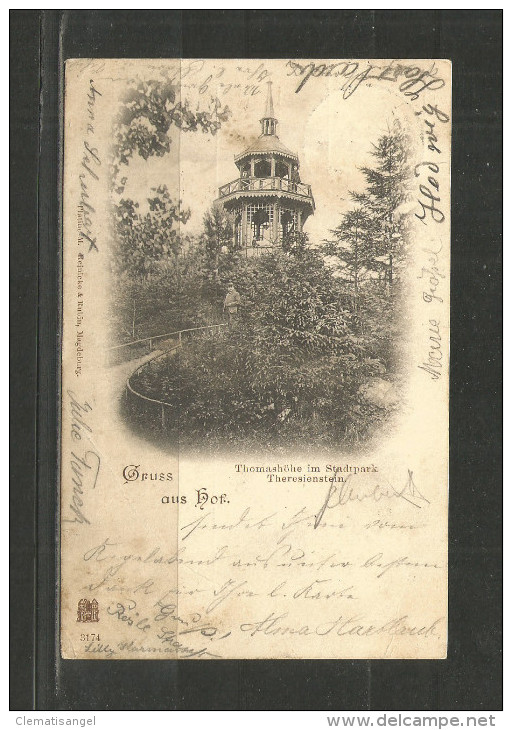 78 * GRUSS AUS HOF * THOMASHÖHE IM STADTPARK THERESIENSTEIN * 1898 **!! - Hof