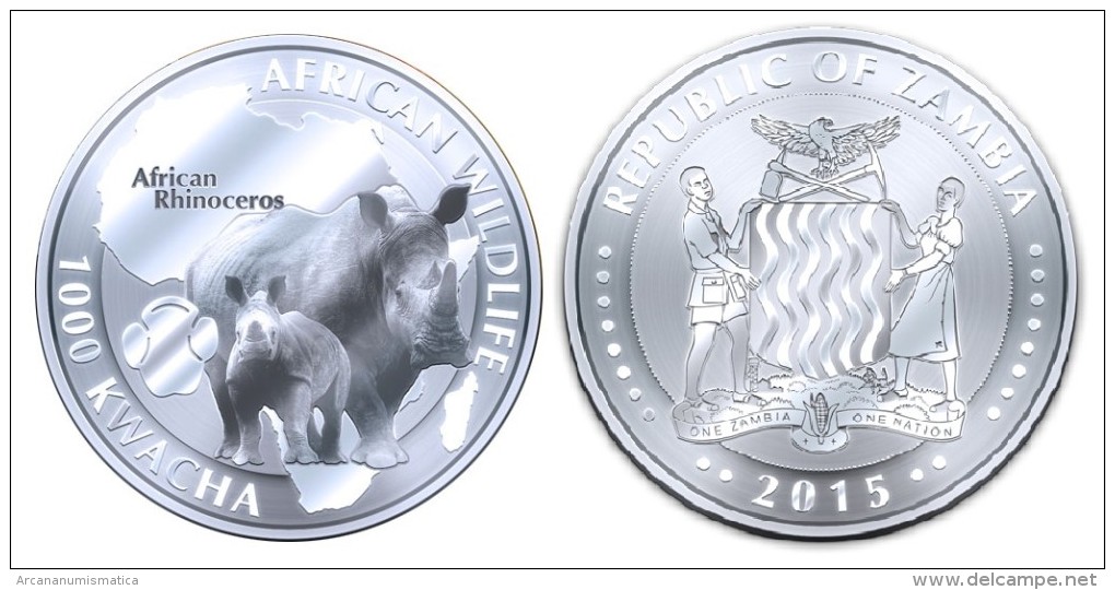 ZAMBIA  1.000  KWACHA    2.015  2015   "RHINOCEROS"  PLATA / SILVER   SC/UNC   T-DL-11.275 - Zambie