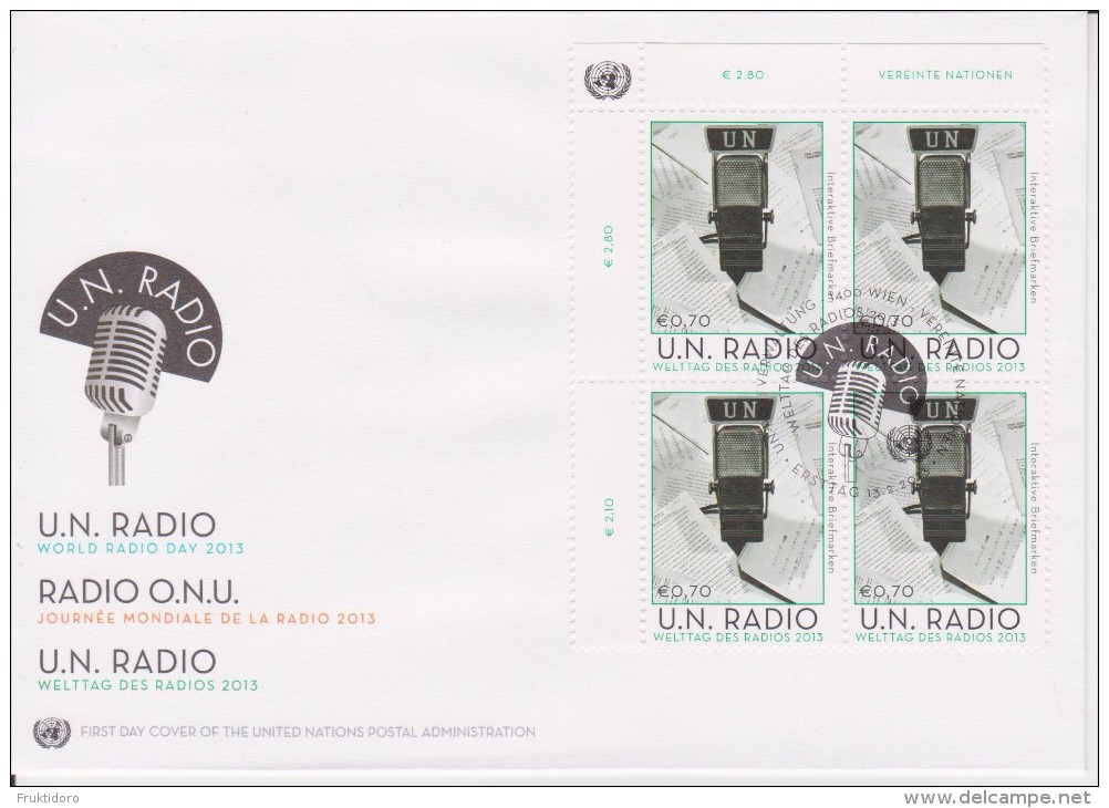United Nations FDC Mi 764 - World Radio Day - Microphone - Cancellation Vienna - Block Of 4 - 2013 - FDC