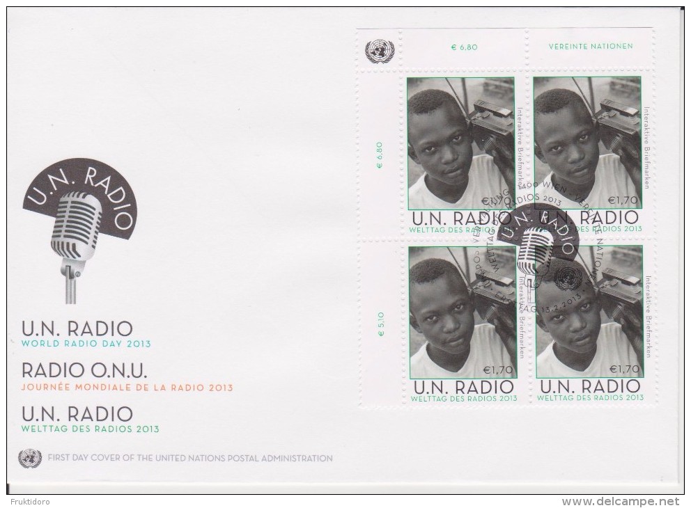 United Nations FDC Mi 765 - World Radio Day - Radio - Cancellation Vienna - Block Of 4 - 2013 - FDC