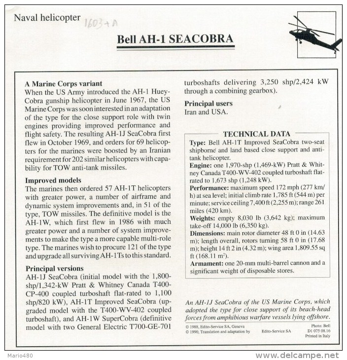 BELL  AH-1   SEACOBRA    2 SCAN   (NUOVO CON DESCRIZIONE E SCHEDA TECNICA) - Elicotteri