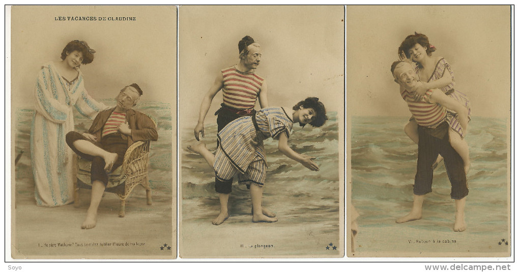 Serie De 3 Cartes Belle Baigneuse Et Maitre Nageur Plongeon - Schwimmen