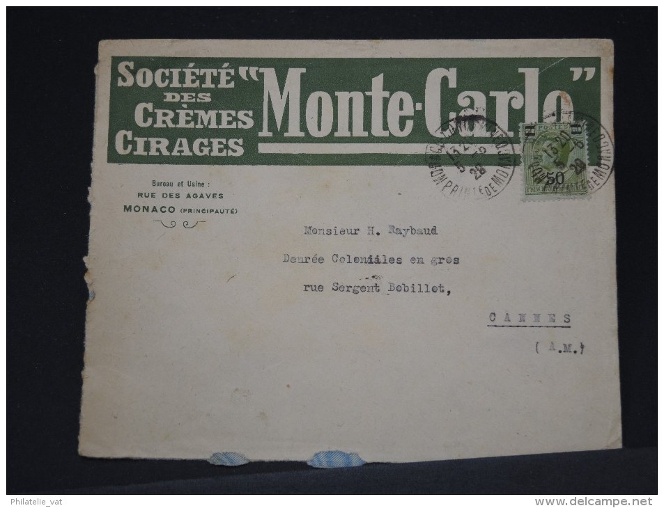 MONACO- LETTRE COMMERCIALE DES CREMES ET CIRAGES POUR CANNES EN 1928     A VOIR LOT P3251 - Covers & Documents