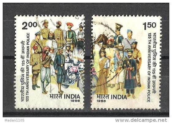 India, 1986, Indian Police Force, 125th Anniversary, Indian Police, Motorbike,  Set 2 V,  FINE USED - Usados