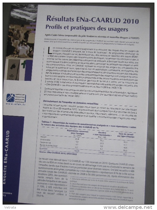 Dépliant 6 Pages : Résultats ENa-CAARUD 2010, Profils & Pratique Des Usagers. OFDT - Medicina & Salud