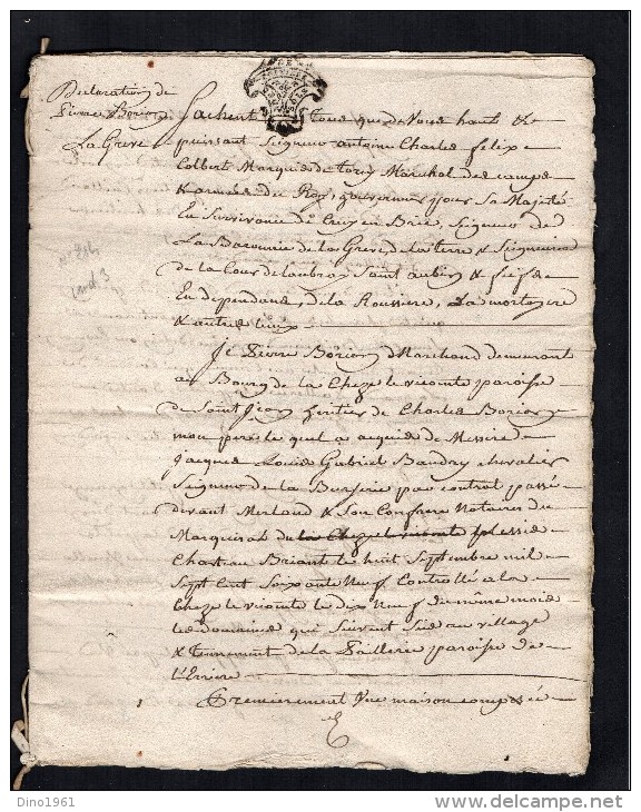 VP1406 - Acte - A.C.F De COLBERT Marquis De TORCY -   Vente D´une Maison & Dépendance à CHAIZE - LE - VICOMTE - Manuscripts