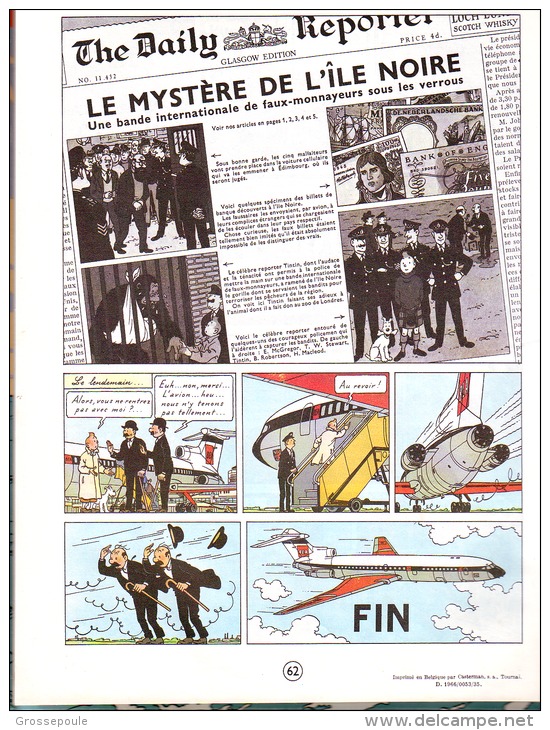 TINTIN L'ILE NOIRE - 1966 Imprimé En Belgique - TRES BEL ASPECT - Tintin