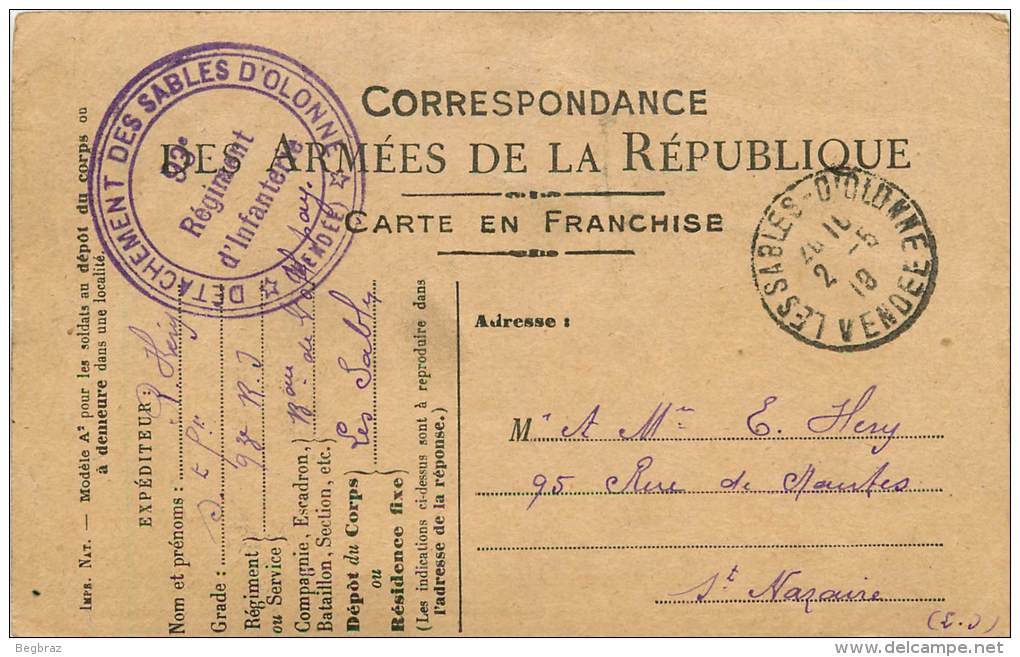 CORRESPONDANCE MILITAIRE   15 PIECES DIFFERENTES  ST NAZAIRE  LES SABLES DOLONNE   CACHET - Guerre 1914-18