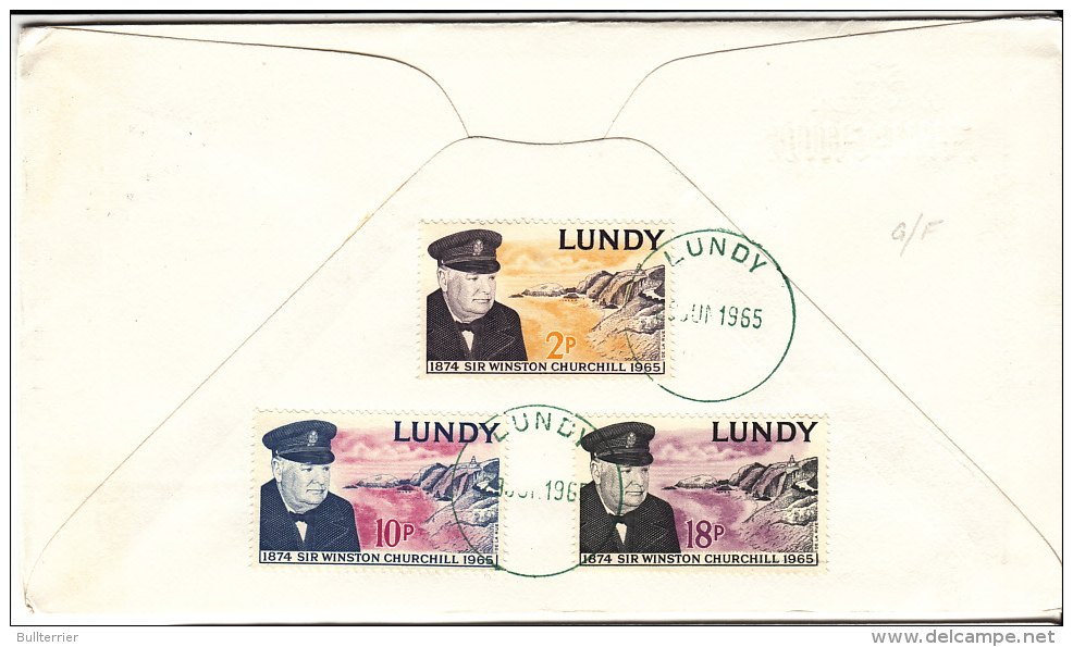 CHURCHILL-  GB / LUNDY  ISLAND   LOCALS -  1965- CHURCHILL  . LIGHTHOUSES  SET OF 3 ON FDC - Sir Winston Churchill