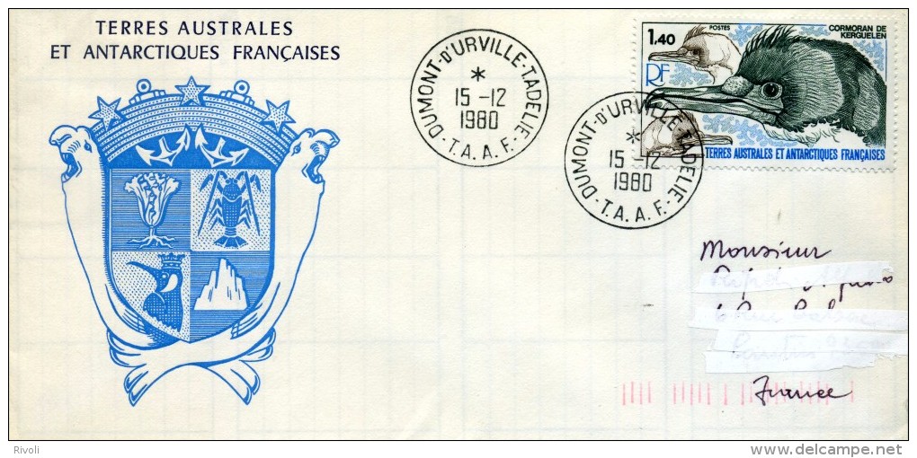 Terres Australes ET ANTARCTIQUES  1978  N° YVERT 78 SUR LETTRE - Lettres & Documents