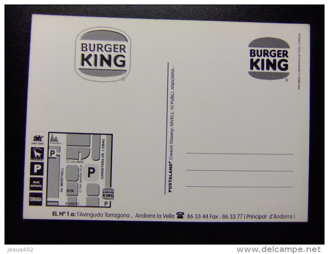 CARTA POSTAL PUBLICITARIA - BURGER KING - CHISTMAS -  ANDORRA - Restaurantes