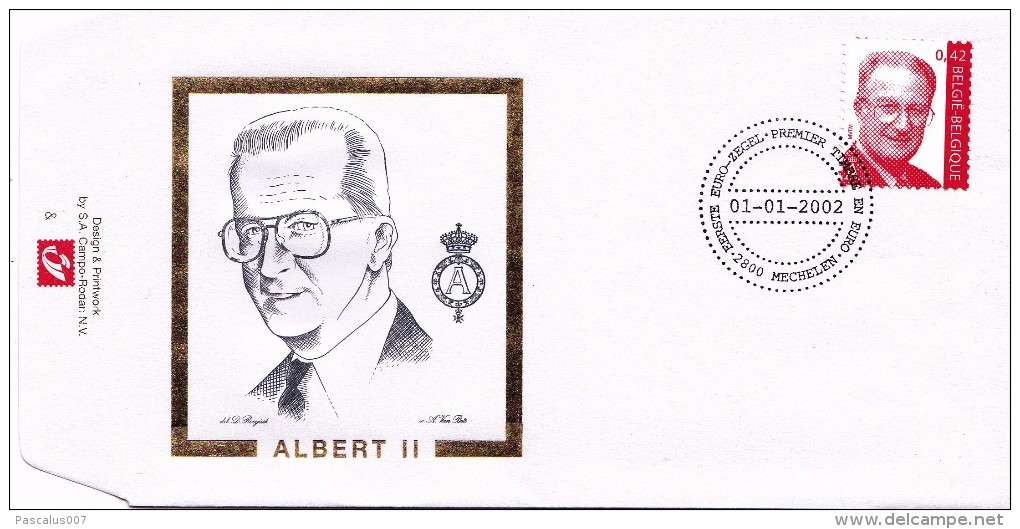 FDC-01- - Belgique Enveloppe FDC  - COB 3050 - 2800 Mechelen - Roi Albert - Koning Albert II 2002 -  Du 1-1-2002 - 1,5€ - 2001-2010