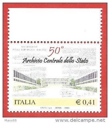 ITALIA REPUBBLICA MNH - 2003 - 50º Anniversario Dell'archivio Centrale Dello Stato - € 0,41 - S. 2689 - 2001-10:  Nuovi