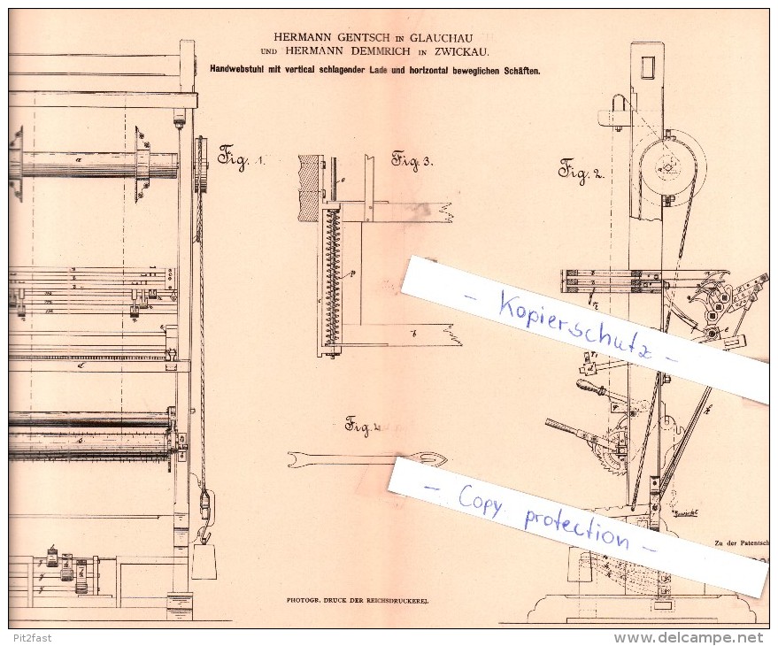 Original Patent - H. Gentsch In Glauchau Und H. Demmrich In Zwickau , 1882 , Weberei !!! - Glauchau