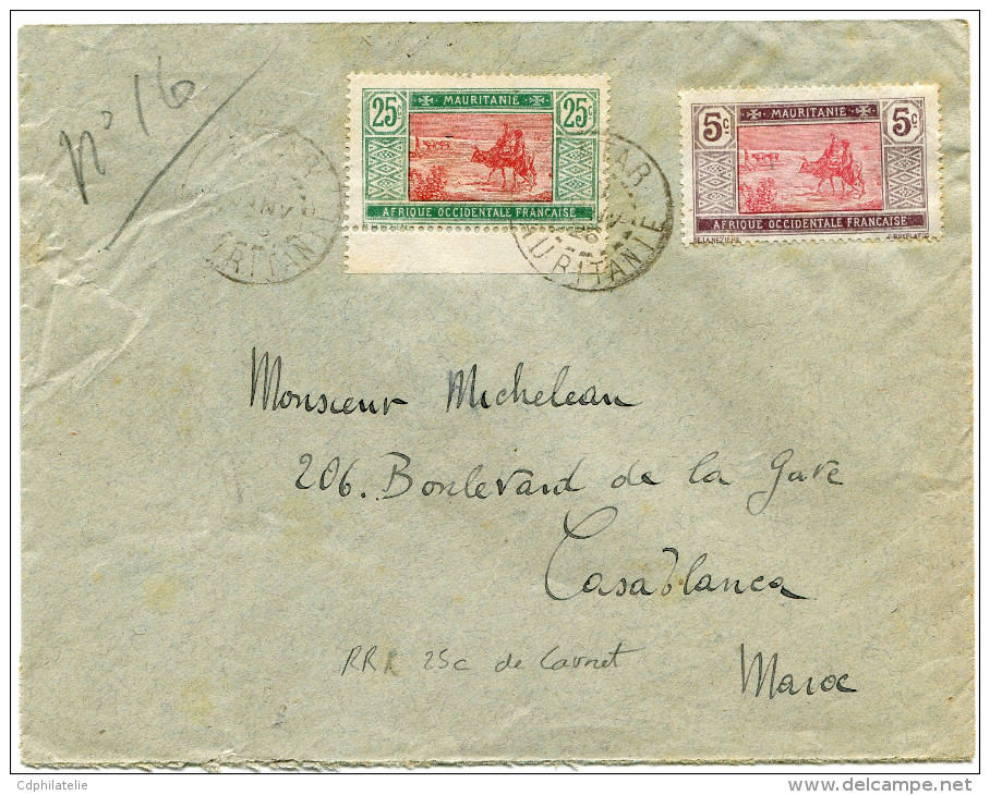 MAURITANIE LETTRE AVEC AFFRANCHISSEMENT DONT LE N°42 ISSU DE CARNET DEPART ATAR ? JANV 26 POUR LE MAROC  RRR - Storia Postale