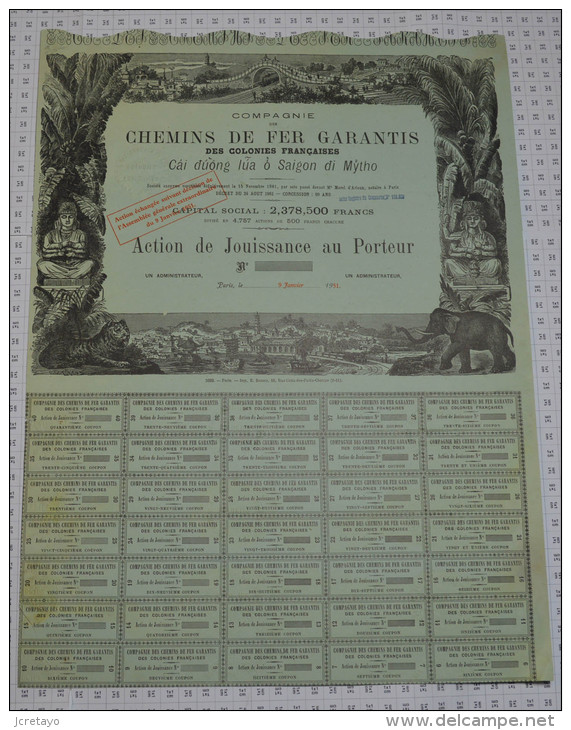 Cie Des Chemins De Fer Garantisdes Colonies Françaises: Cai Duong Lua O Saigon Di Mytho - Chemin De Fer & Tramway