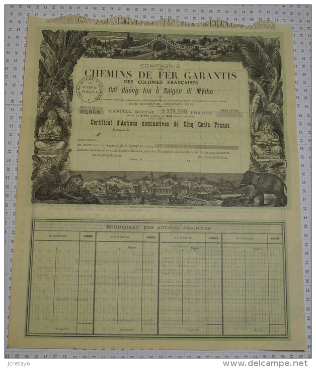 Cie Des Chemins De Fer Garantisdes Colonies Françaises: Cai Duong Lua O Saigon Di Mytho - Chemin De Fer & Tramway