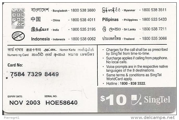 3-CARTES-PREPAYEES-SINGAPOUR- SINGTEL-DIFFERENTES --T BE - Singapour