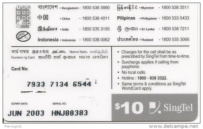 3-CARTES-PREPAYEES-SINGAPOUR- SINGTEL-DIFFERENTES --T BE - Singapour