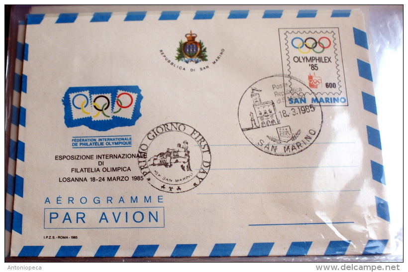 SAN MARINO  - 1985 INTERNAT. EXIBIT OLIMPICS PHILATELIE AEROGRAMME  FDC - Altri & Non Classificati