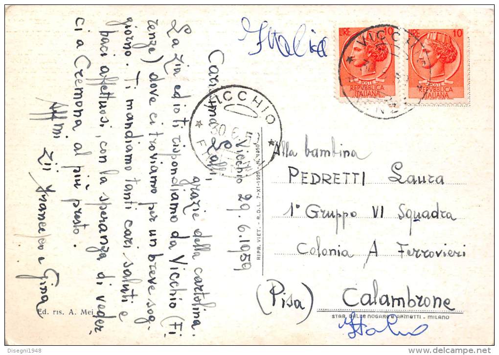 03317 "VICCHIO - PIAZZA E MONUMENTO A GIOTTO - PALAZZO COMUNALE " ANIMATA. CARTOLINA POSTALE . SPEDITA 1959. - Altri & Non Classificati