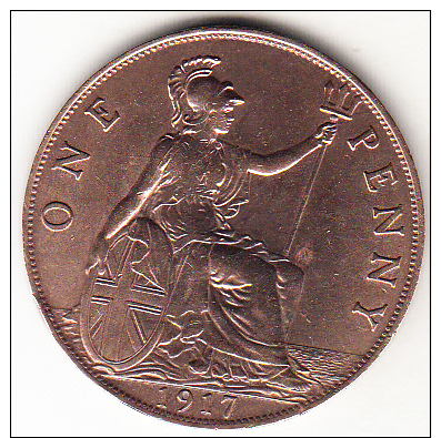 GRAN BRETAÑA 1917  1  PENNY (UN PENIQUE) JORGE V NUEVA SIN CIECULAR   CN4269 - D. 1 Penny