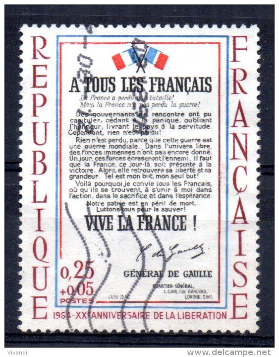 France - 1964 - 20th Anniversary Of Liberation (3rd Issue) - Used - Oblitérés