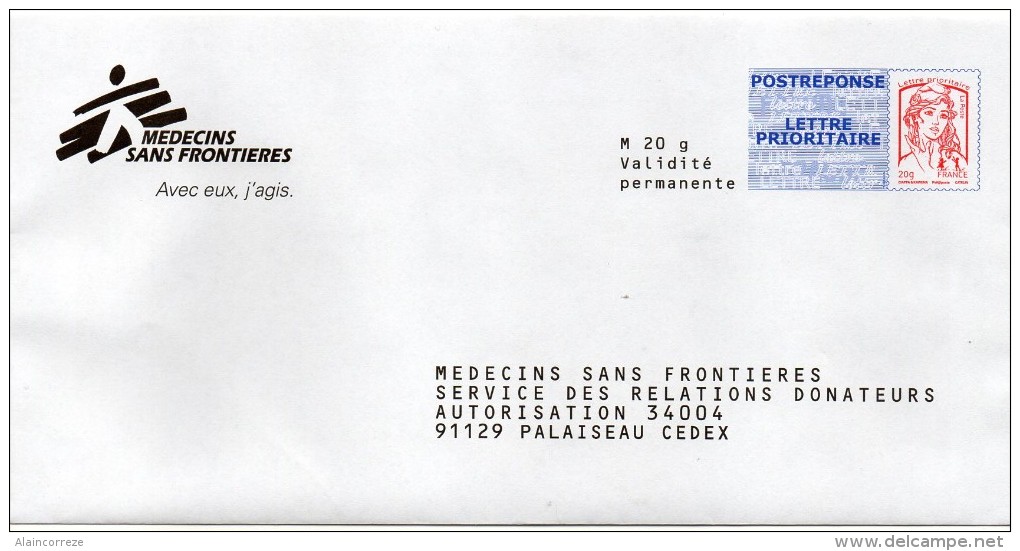 Entier Postal PAP Réponse Essonne Palaiseau Médecins Sans Frontière Autorisation 34004 N° Au Dos: 14P170 - PAP : Antwoord /Ciappa-Kavena