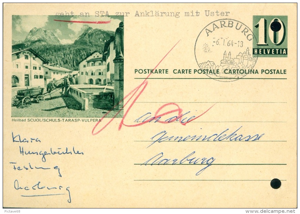 ENTIER POSTAL  DE 10 CTS VERT  ET CARTE DE Heilbad SCUOLS/SCHULS-TARASP-VULPERA - Interi Postali