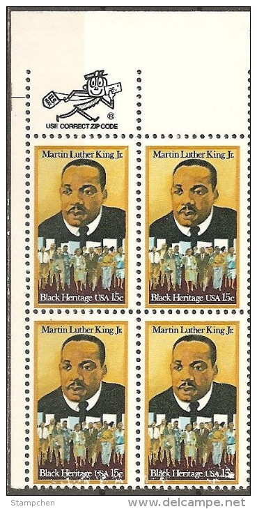 Corner Block -1979 USA Dr. Martin Luther King Jr. Stamp Sc#1771 Famous Black Heritage Civil Right - Martin Luther King