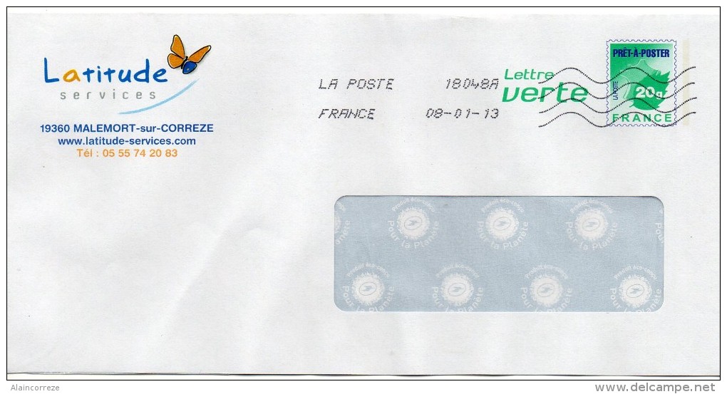 Entier Postal PAP Repiqué Corrèze Malemort Latitude Services Papillon Butterfly - Listos A Ser Enviados : Réplicas Privadas