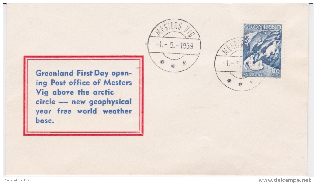 Greenland-1959 Opening Of Mesters Vig Post Office Above The Arctic Circle Cover - Storia Postale