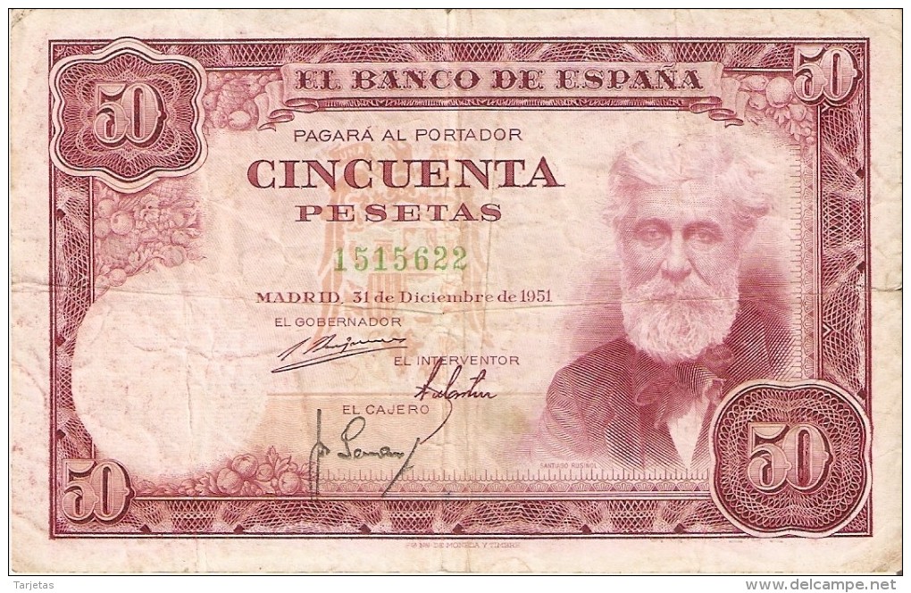 BILLETE DE ESPAÑA DE 50 PTAS DEL 31/12/1951 SIN SERIE  CALIDAD RC  (BANKNOTE) - 50 Pesetas