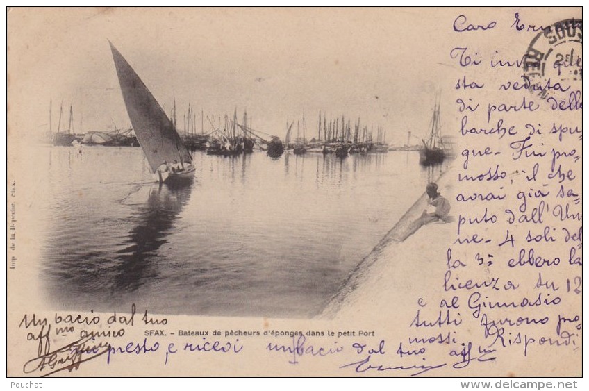 SFAX (Tunisie) Bateaux De Pêcheurs D ' éponges Dans Le Petit Port  - (oblitération De 1901) - Tunisia