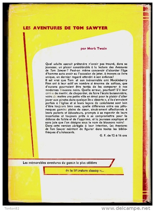 Mark Twain - Les Aventures De Tom Sawyer - Bibliothèque Rouge Et Or  - ( 1962 ) . - Bibliothèque Rouge Et Or