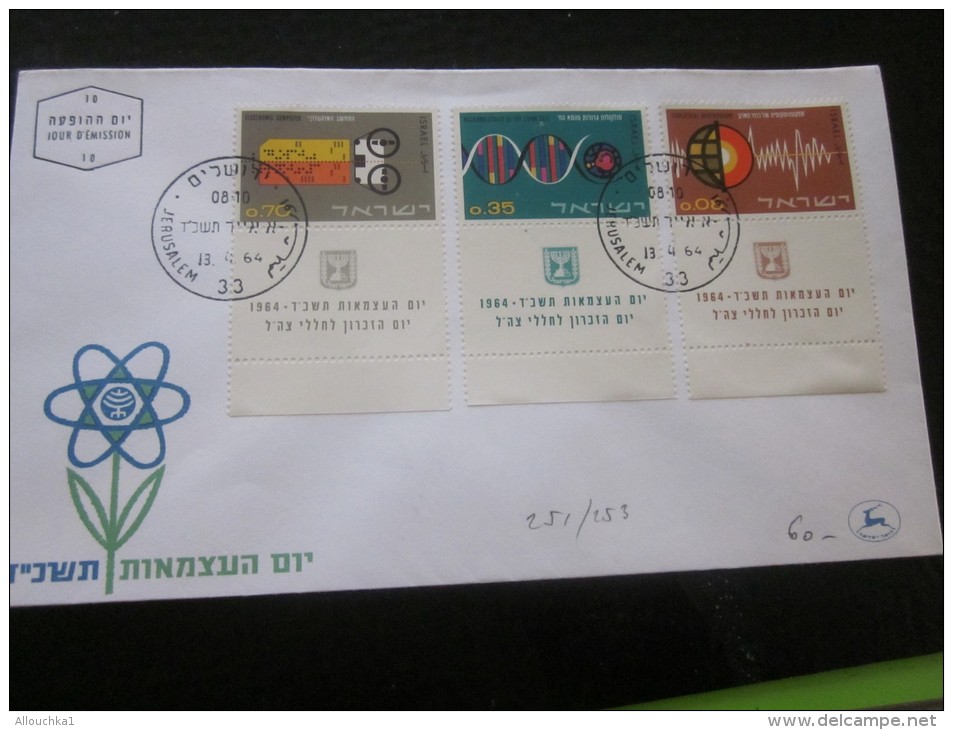 1964   JERUSALEM  ISRAEL FDC First Day Cover Yom A Richon 1er Jour D'émission With TABS N° 251/253  Y &amp; T - Brieven En Documenten